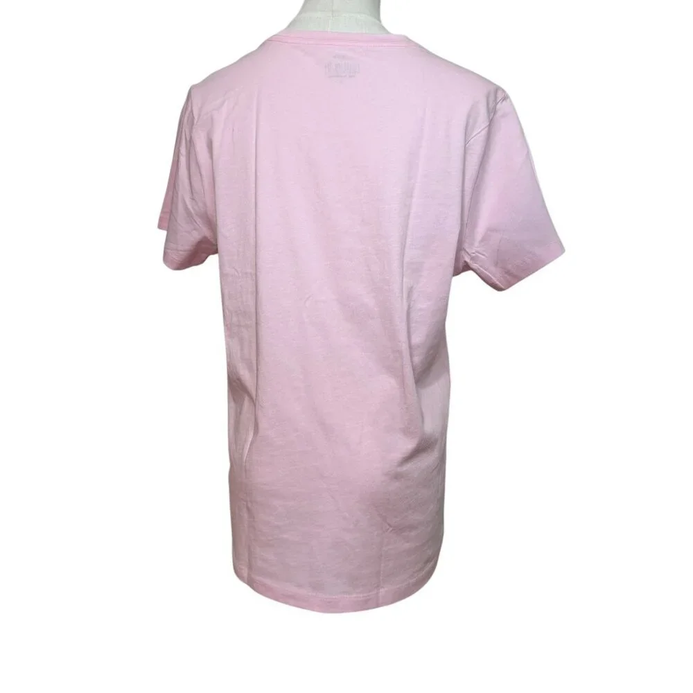 J. Crew Pink short sleeve tee shirt with hot pink floral detail.  Size S